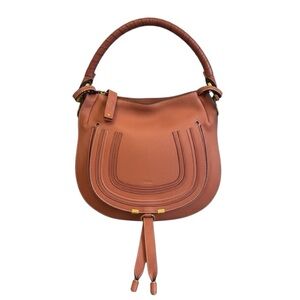 Chloe Coral Pink Tan Pebbled Leather Marcie Saddle Hobo Shoulder Bag Auth